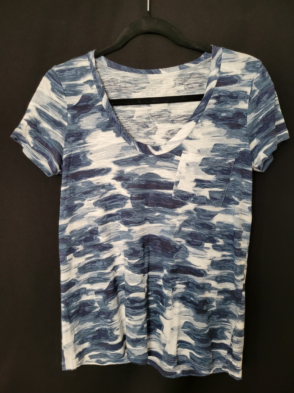 Caslon Blue & White Marble-Print V-Neck Short Sleeve Tee